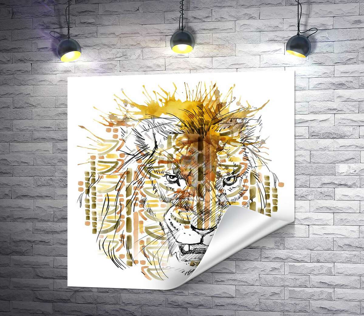 печать Хищный лев в узорах орнамента