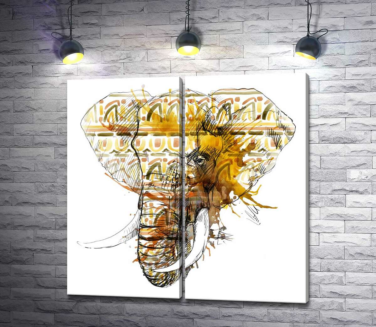 модульная картина Орнамент на силуэт слона