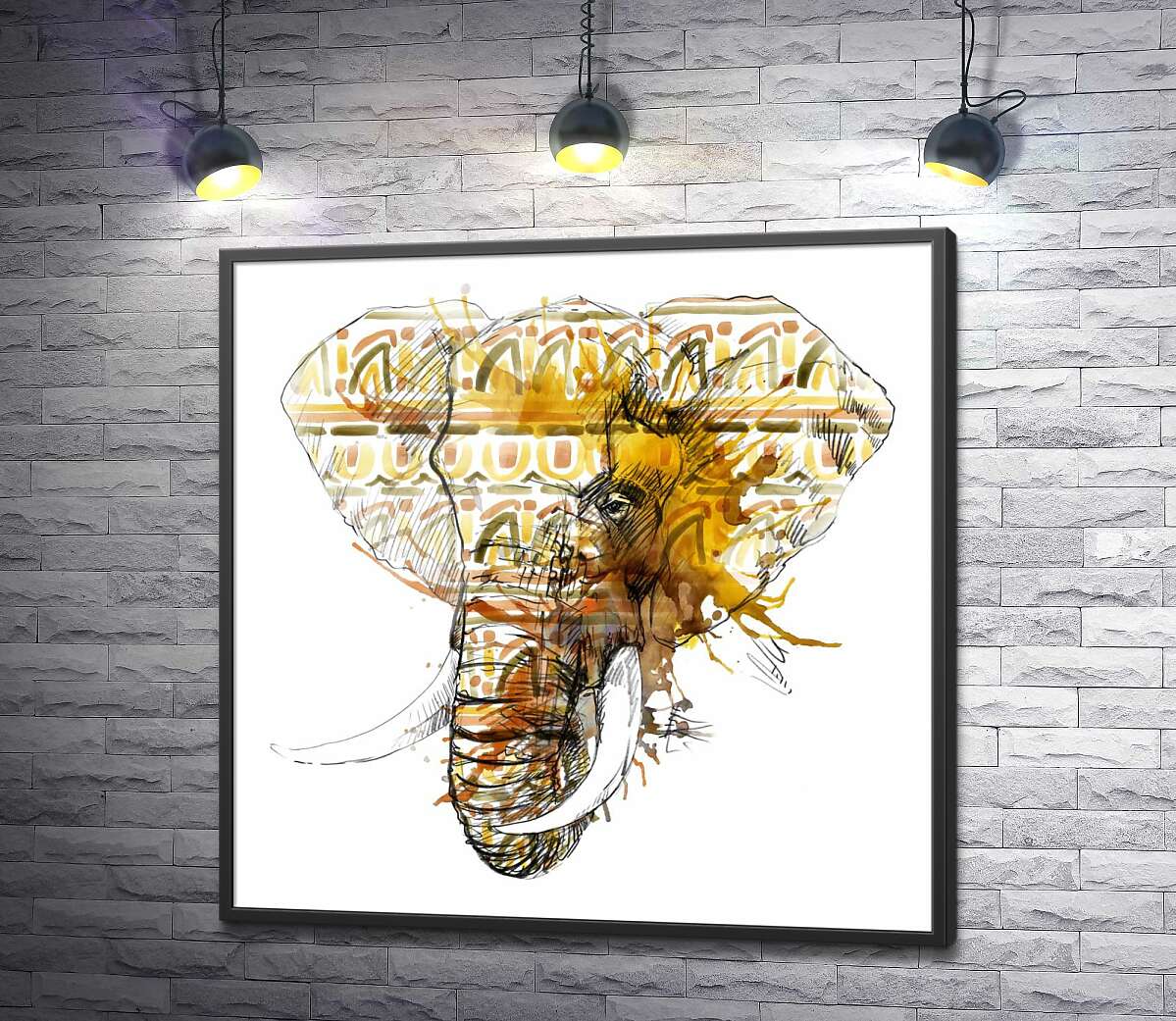 постер Орнамент на силуеті слона