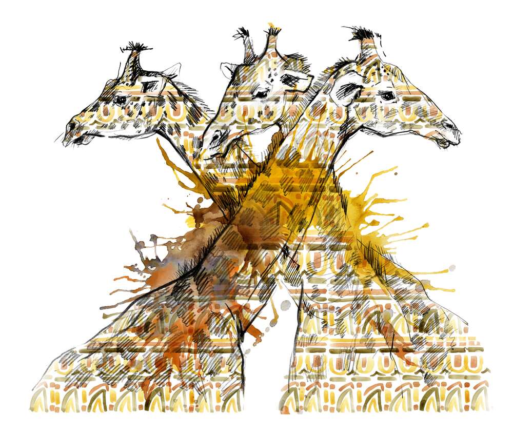 картина-постер Три жирафа в узорах
