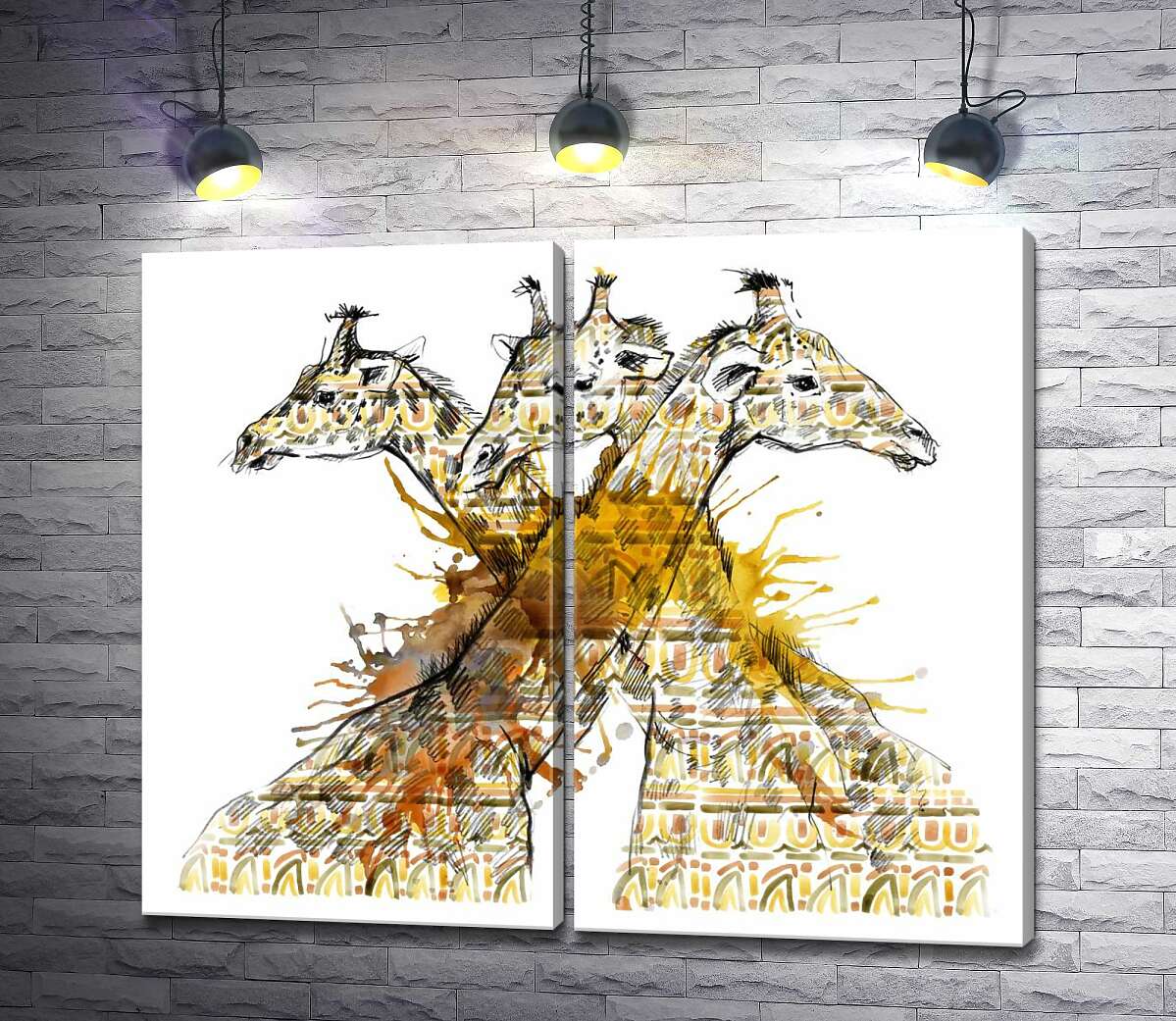 модульная картина Три жирафа в узорах