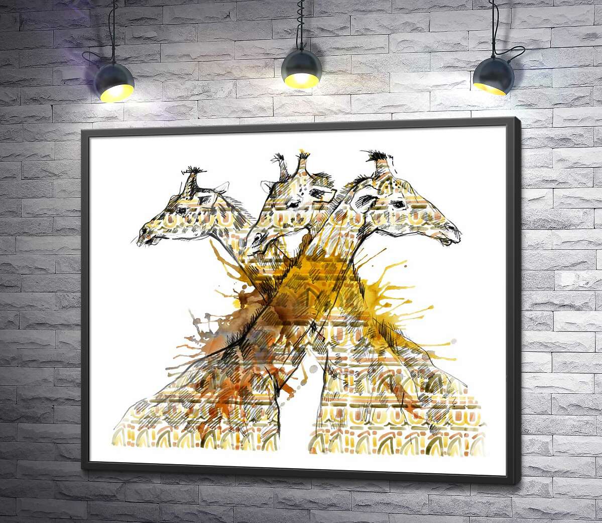 постер Три жирафи у візерунках