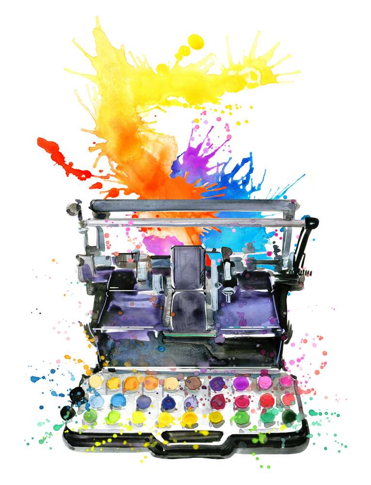 картина-постер Взрыв красок из пишущей машинки