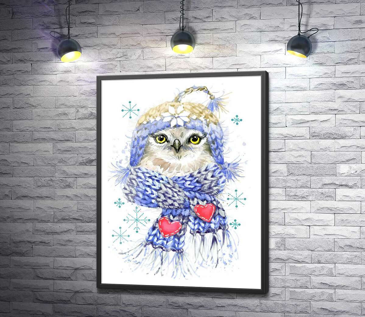 постер Зимова сова у шапці та шарфі