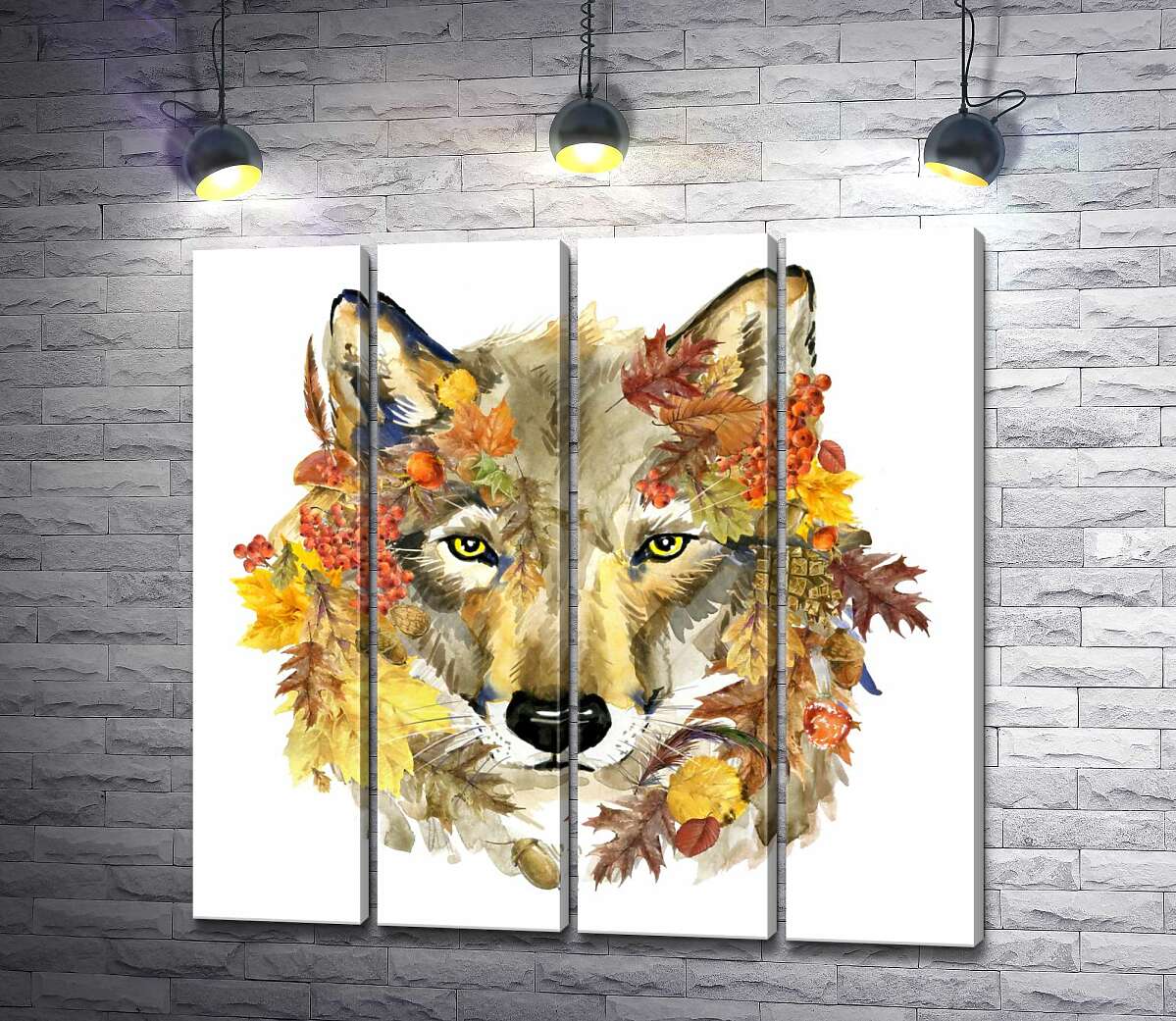 модульна картина Вовк в оточенні осінніх дарів лісу (Модуль №24)
