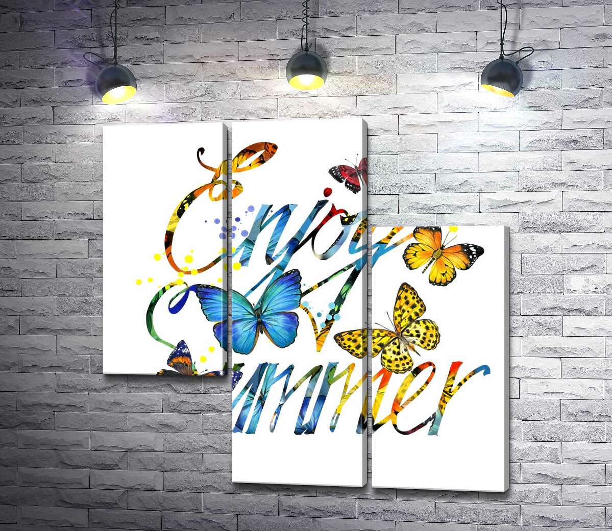 модульна картина Яскраві метелики літають серед напису "enjoy summer" (Модуль №13)