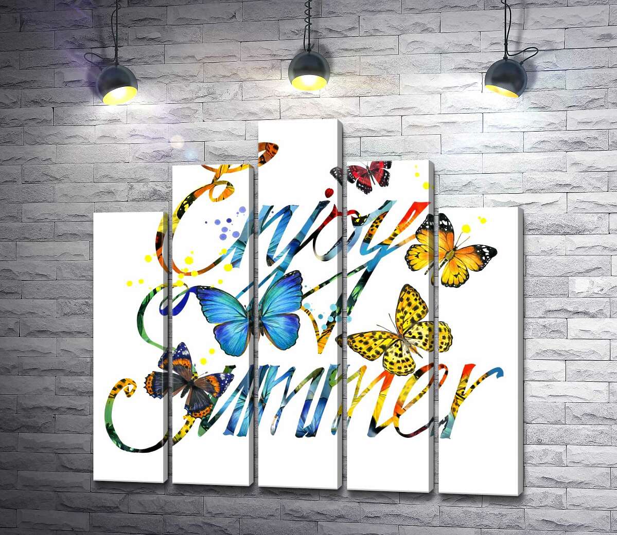 модульна картина Яскраві метелики літають серед напису "enjoy summer" (Модуль №29)