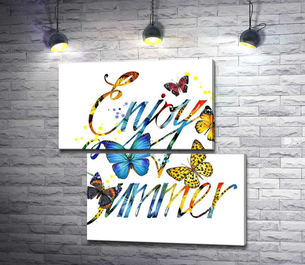 модульна картина Яскраві метелики літають серед напису "enjoy summer" (Модуль №8)