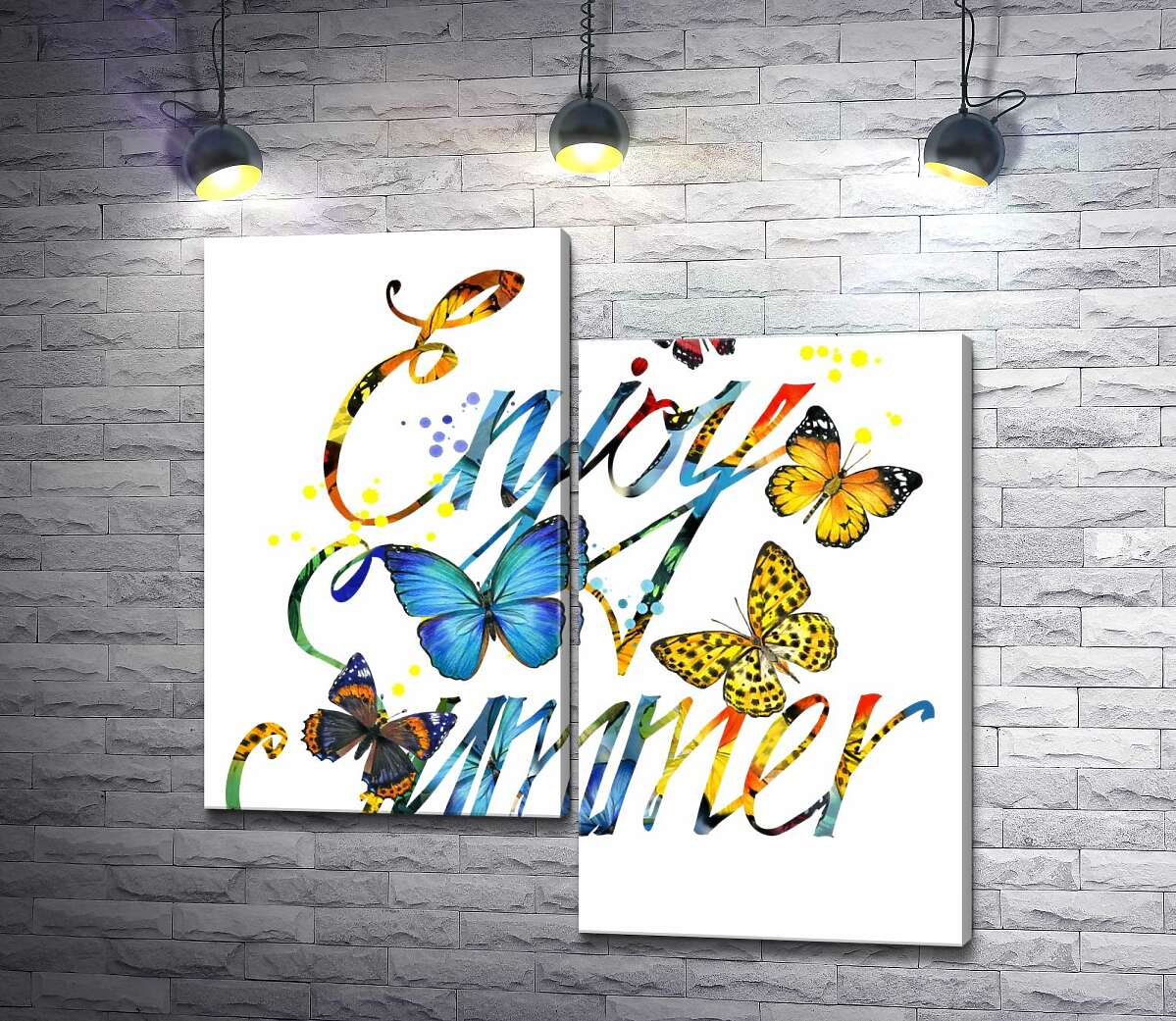 модульна картина Яскраві метелики літають серед напису "enjoy summer" (Модуль №9)