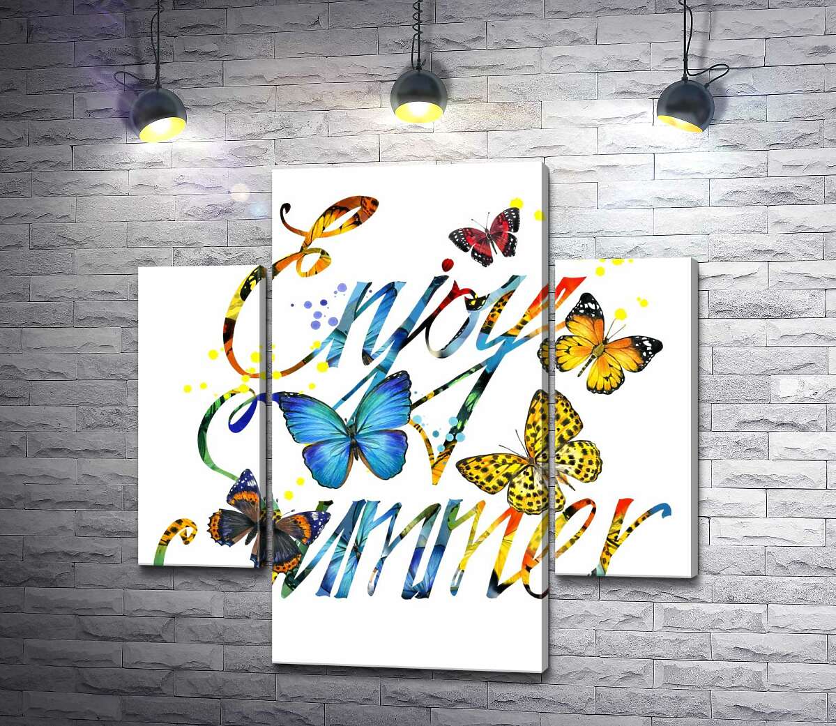 модульна картина Яскраві метелики літають серед напису "enjoy summer" (Модуль №5)