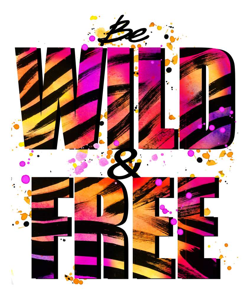 картина-постер Фиолетово-желтая яркость букв "be wild and free"