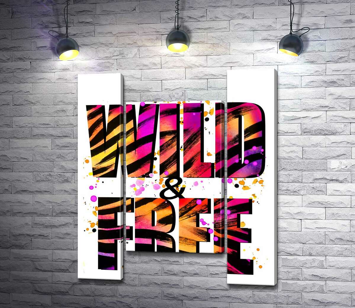 модульна картина Фіолетово-жовта яскравість літер "be wild and free" (Модуль №11)