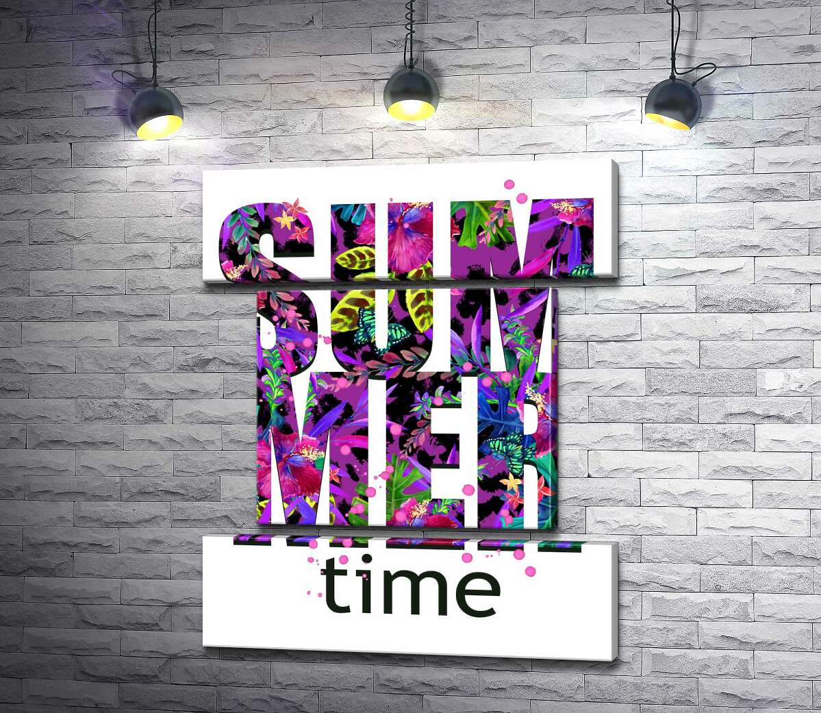 модульная картина Рисунок цветочной клумбы в фиолетовых тонах на буквах "summertime" (Модуль №18)