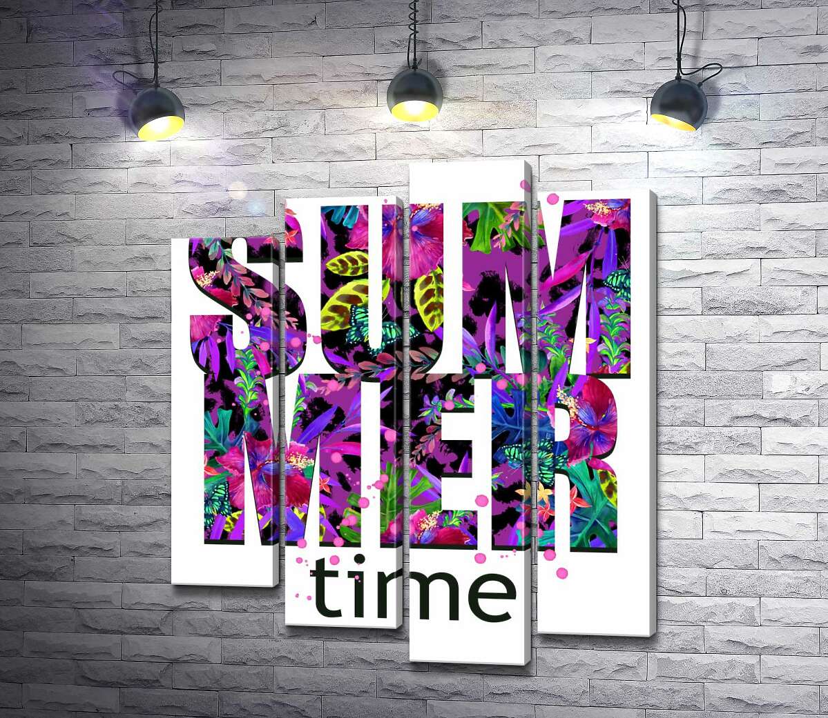 модульная картина Рисунок цветочной клумбы в фиолетовых тонах на буквах "summertime" (Модуль №3)