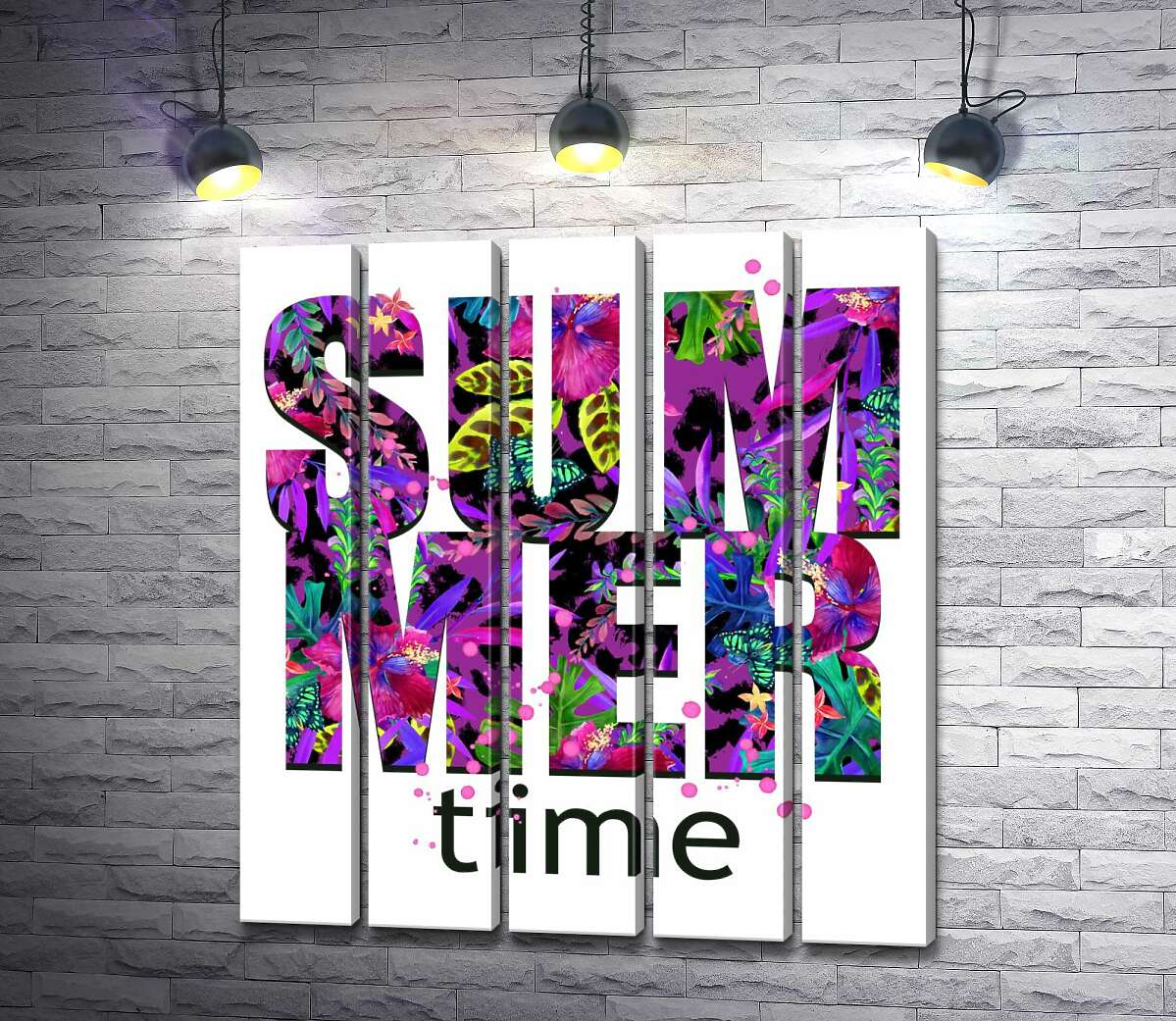 модульна картина Малюнок квіткової клумби у фіолетових тонах на літерах "summertime" (Модуль №26)