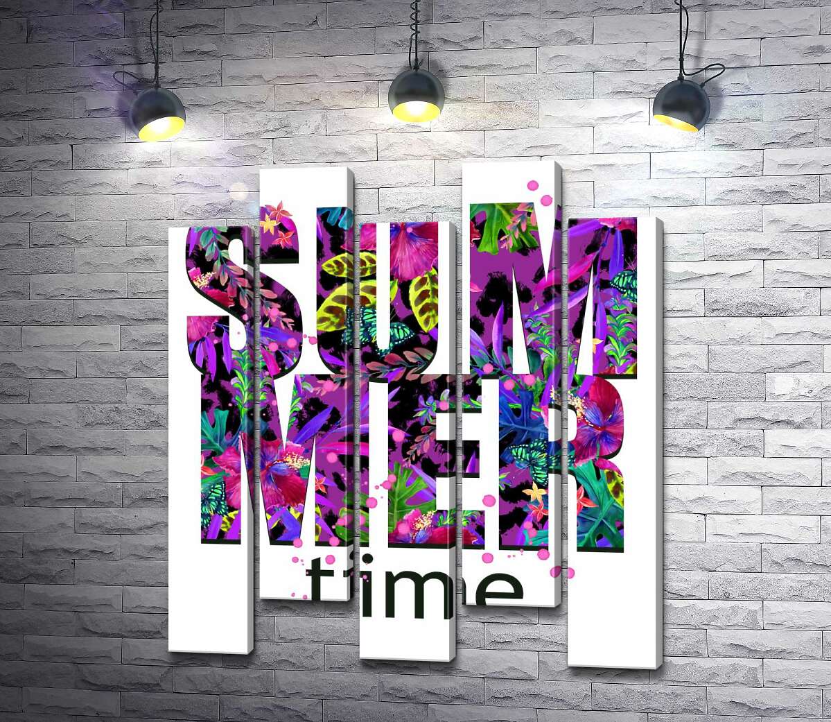 модульна картина Малюнок квіткової клумби у фіолетових тонах на літерах "summertime" (Модуль №30)