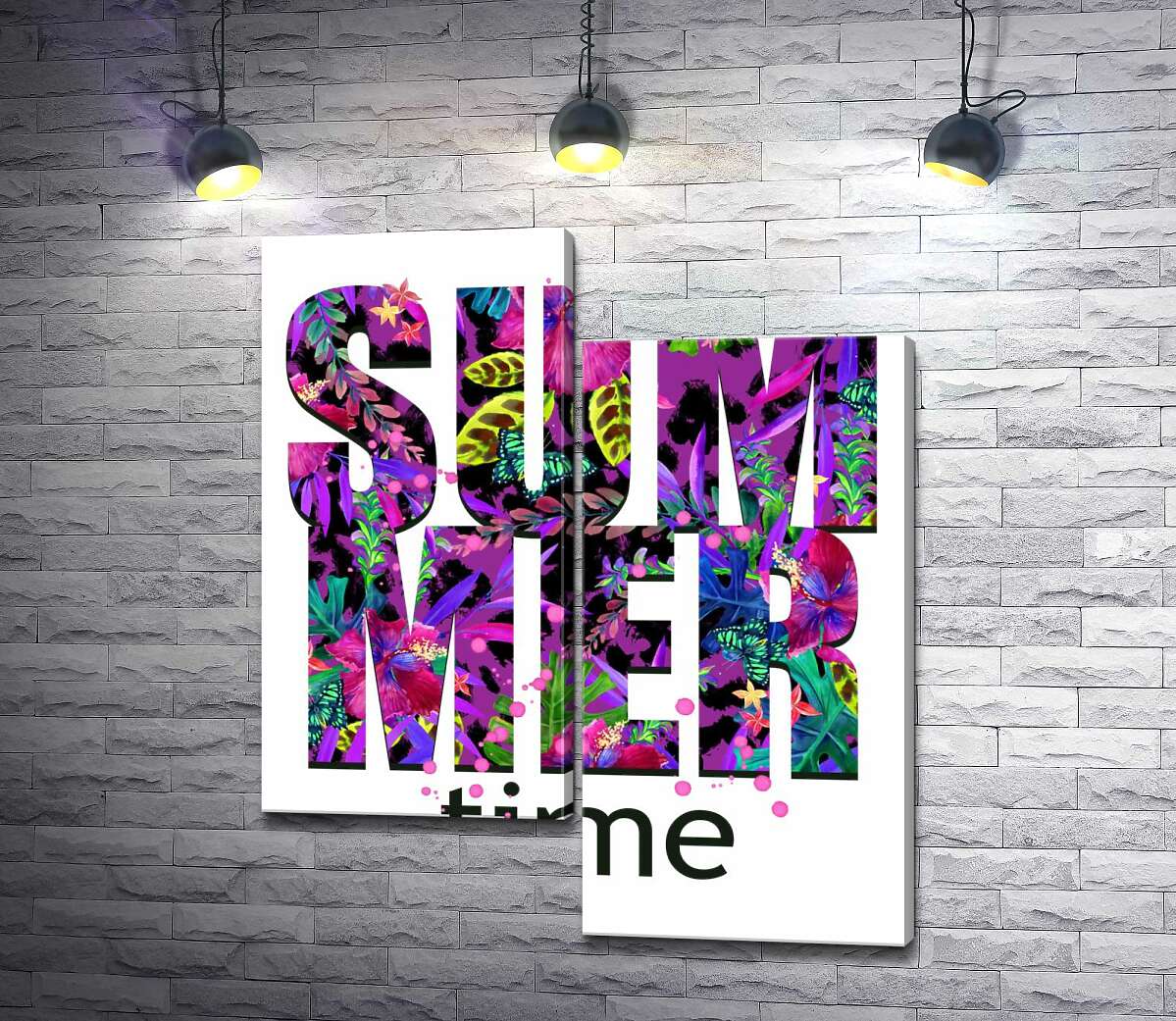 модульная картина Рисунок цветочной клумбы в фиолетовых тонах на буквах "summertime" (Модуль №9)