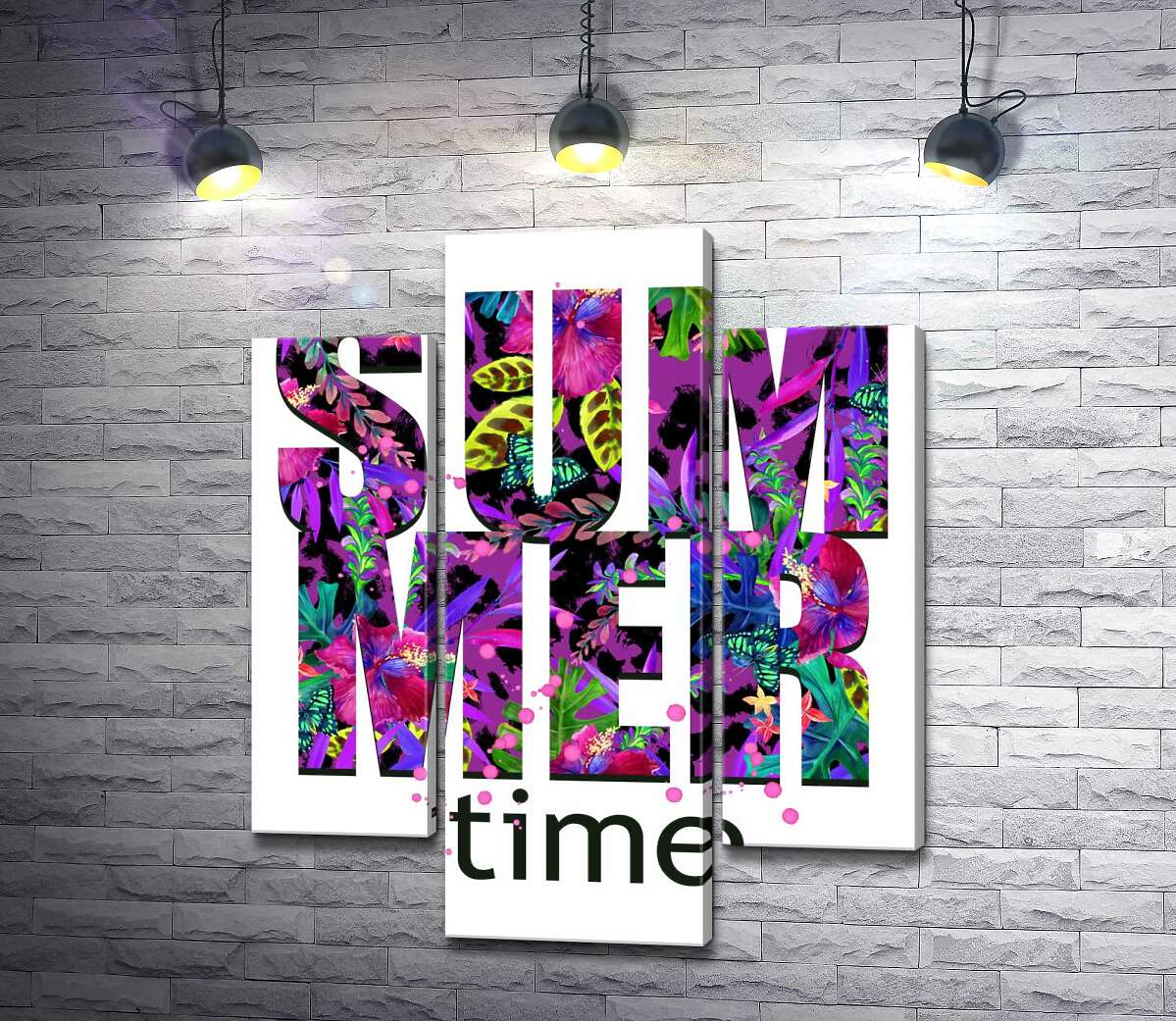 модульная картина Рисунок цветочной клумбы в фиолетовых тонах на буквах "summertime" (Модуль №10)