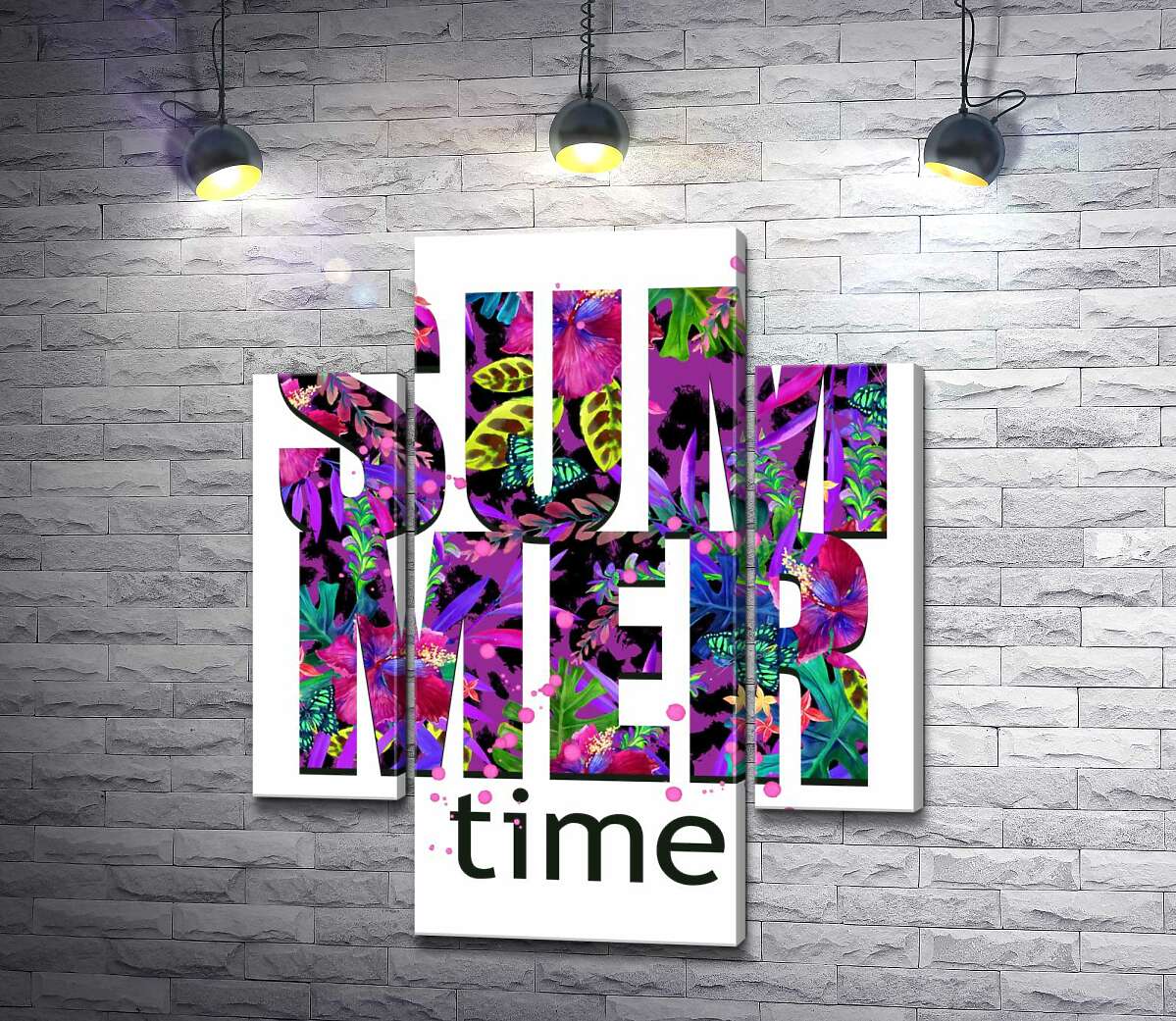 модульная картина Рисунок цветочной клумбы в фиолетовых тонах на буквах "summertime" (Модуль №5)