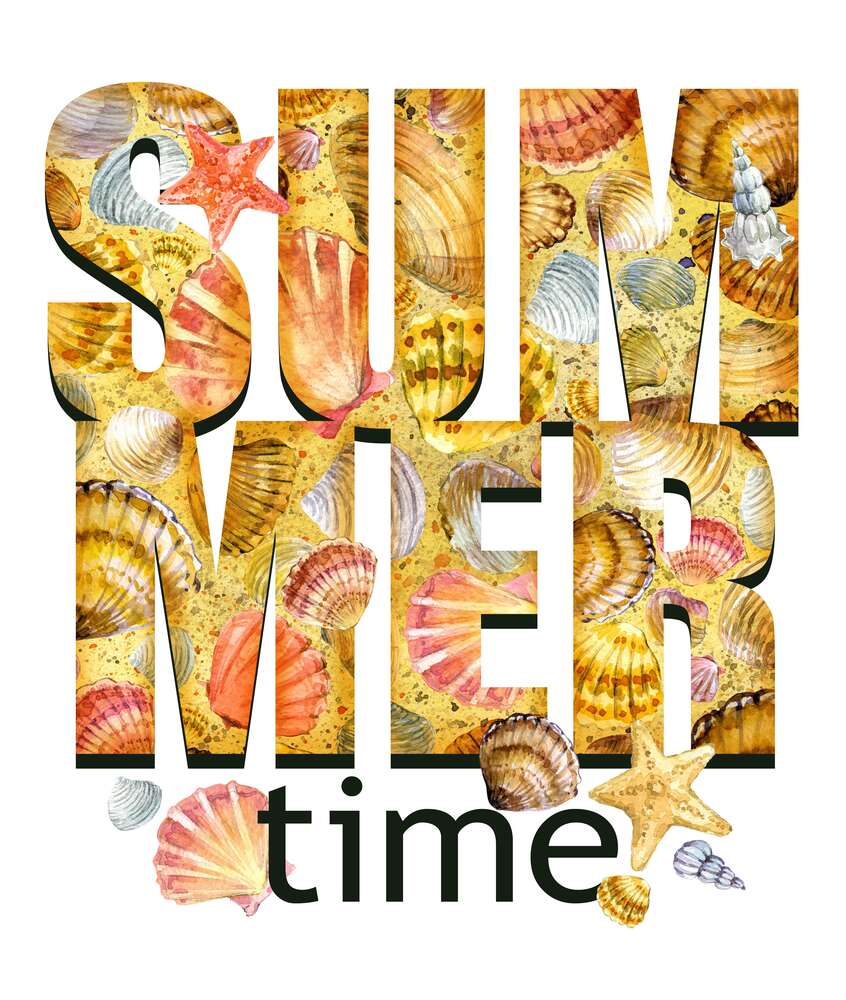 картина-постер Надпись "summertime" усыпана морскими ракушками