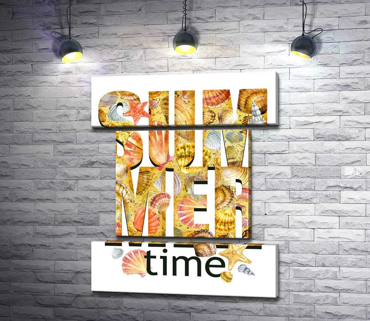 модульная картина Надпись "summertime" усыпана морскими ракушками (Модуль №18)