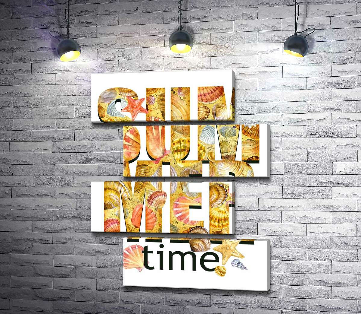 модульная картина Надпись "summertime" усыпана морскими ракушками (Модуль №23)