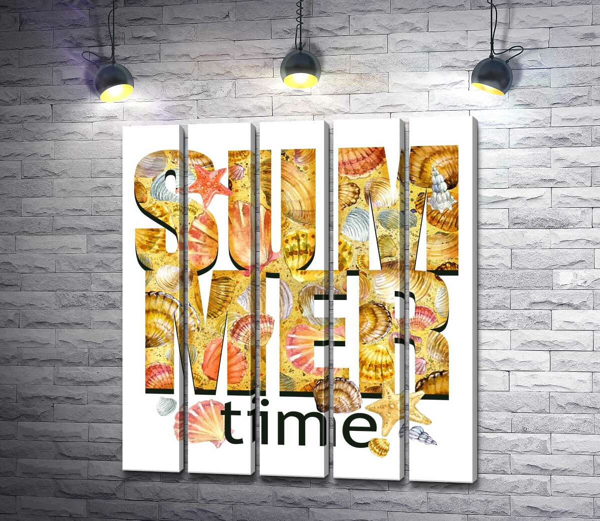 модульная картина Надпись "summertime" усыпана морскими ракушками (Модуль №26)