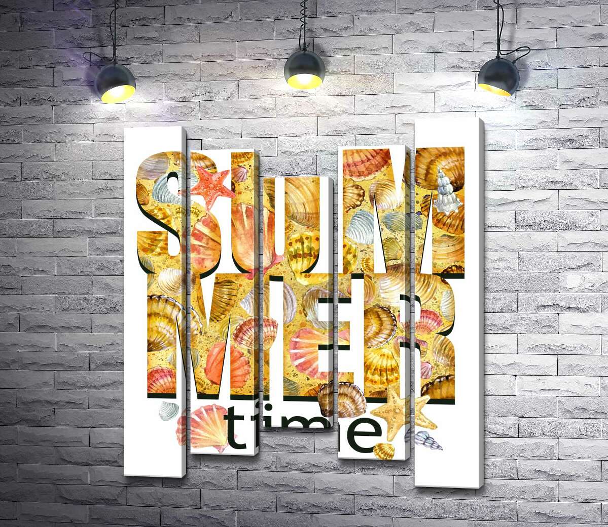 модульная картина Надпись "summertime" усыпана морскими ракушками (Модуль №27)