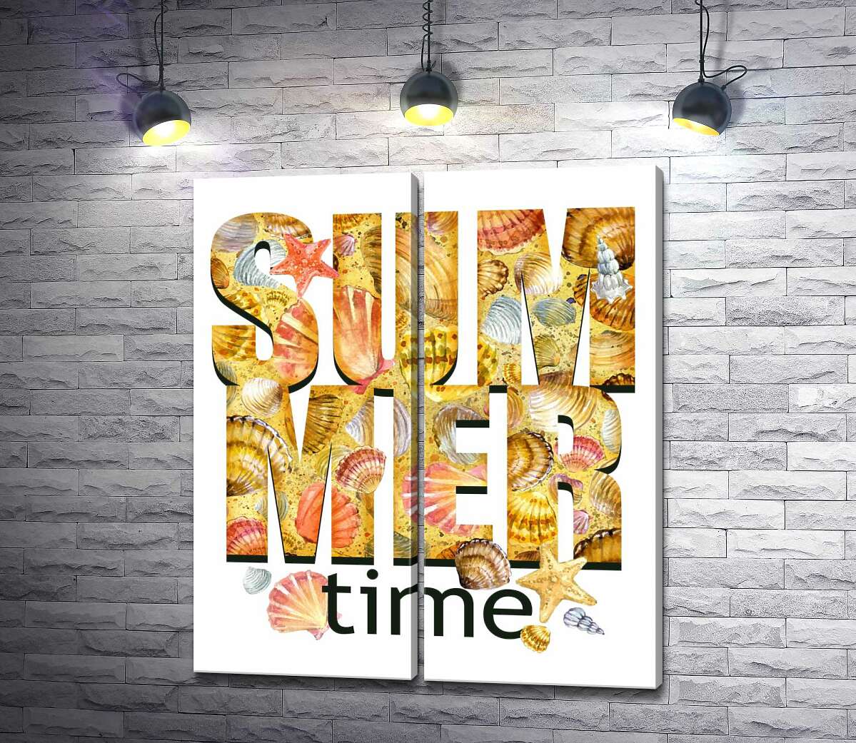 модульная картина Надпись "summertime" усыпана морскими ракушками