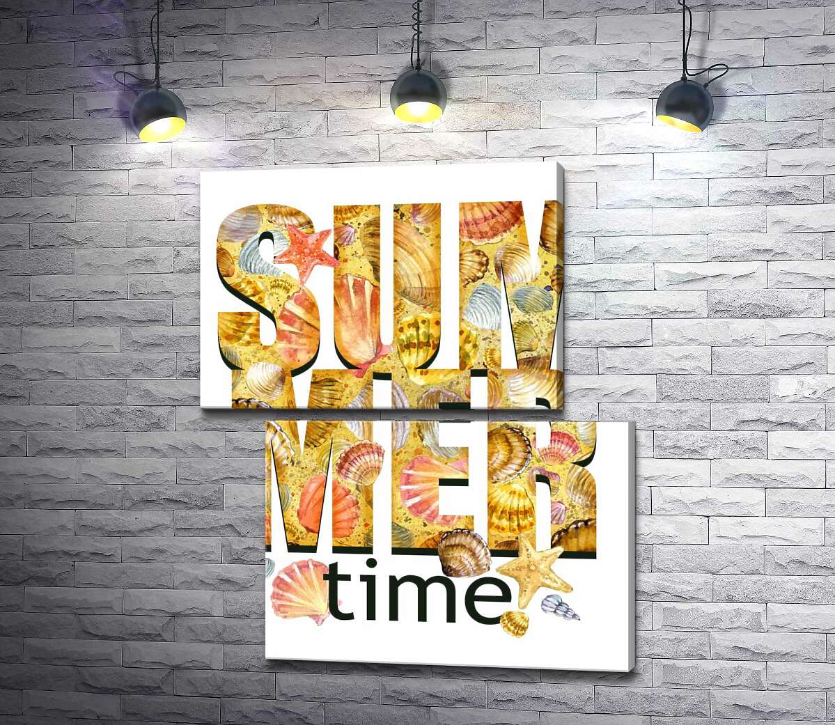 модульна картина Напис "summertime" всипаний морськими мушлями (Модуль №8)