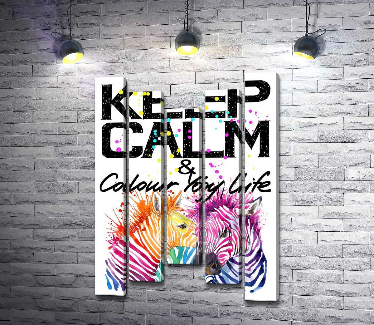 модульная картина Цветные полоски зебр под надписью "keep calm and colour your life" (Модуль №27)
