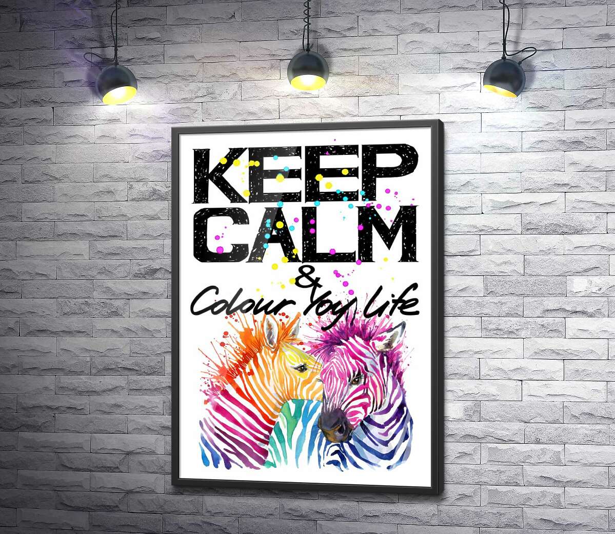 постер Цветные полоски зебр под надписью "keep calm and colour your life"