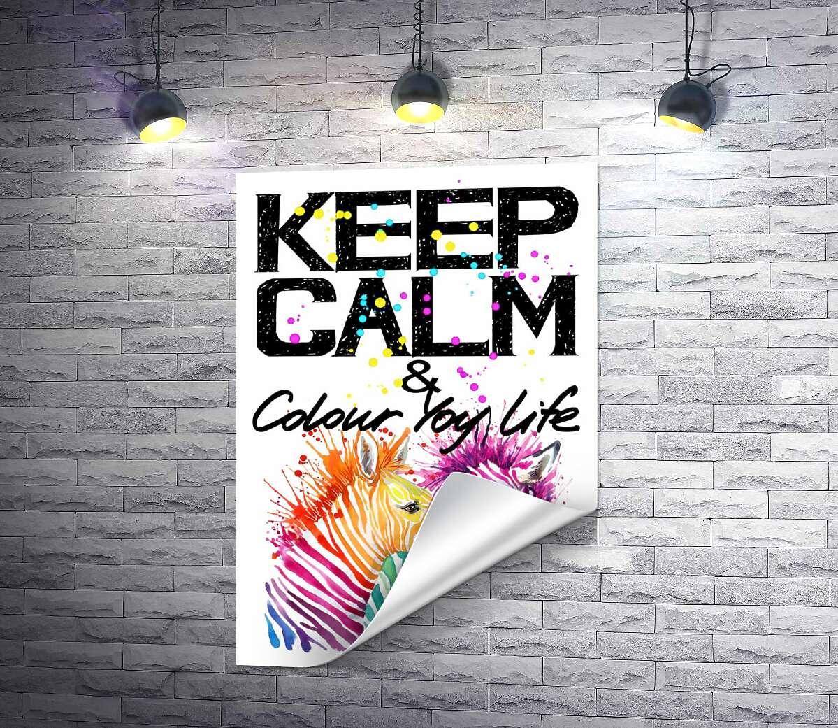 печать Цветные полоски зебр под надписью "keep calm and colour your life"