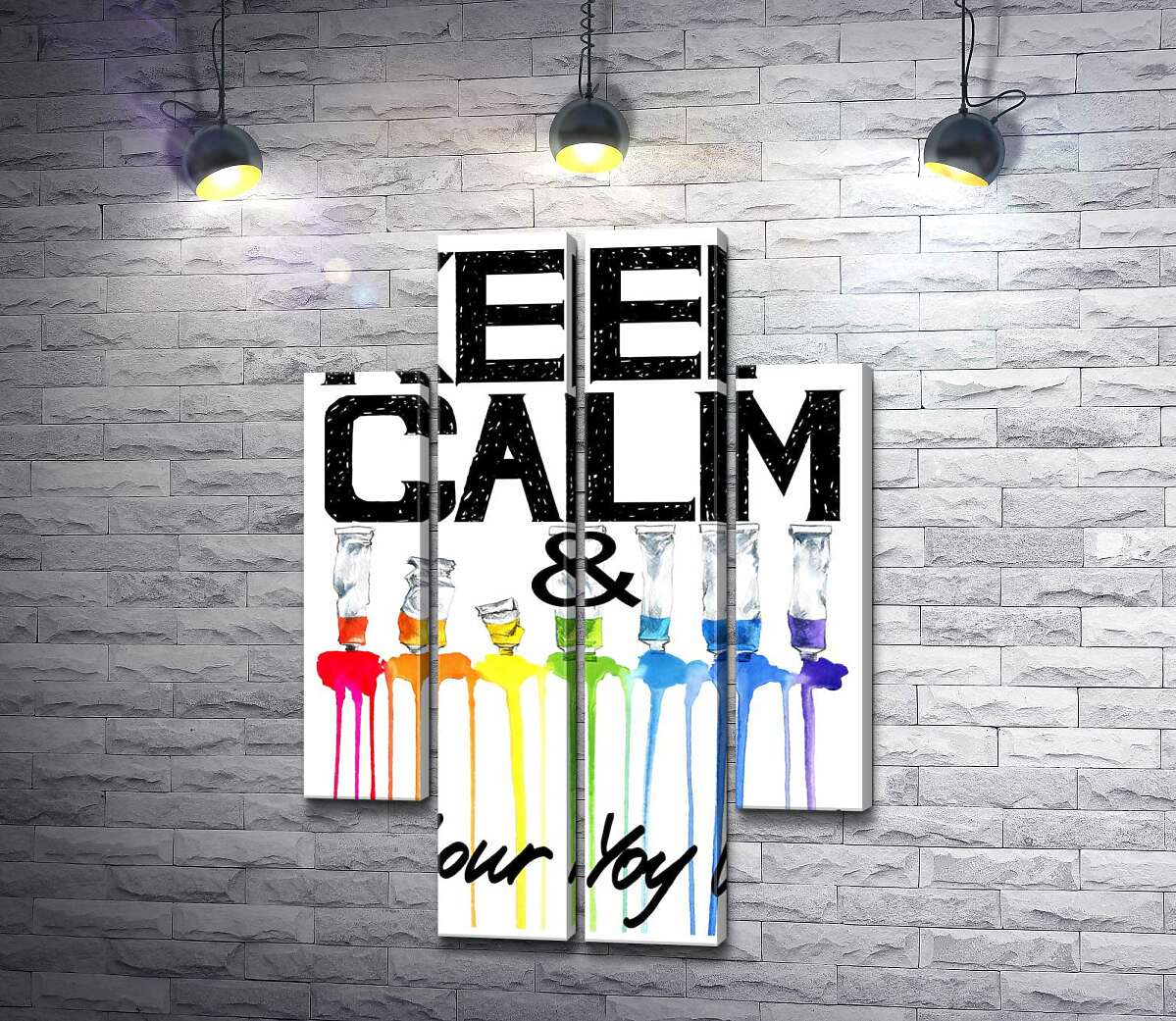 модульная картина Краска вытекает из ярких тюбиков на надписи "keep calm and colour your life" (Модуль №20)