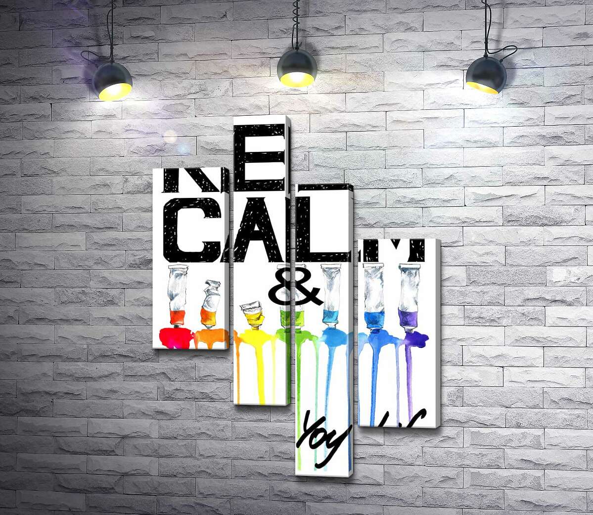 модульна картина Фарба витікає з яскравих тюбиків на написі "keep calm and colour your life" (Модуль №21)
