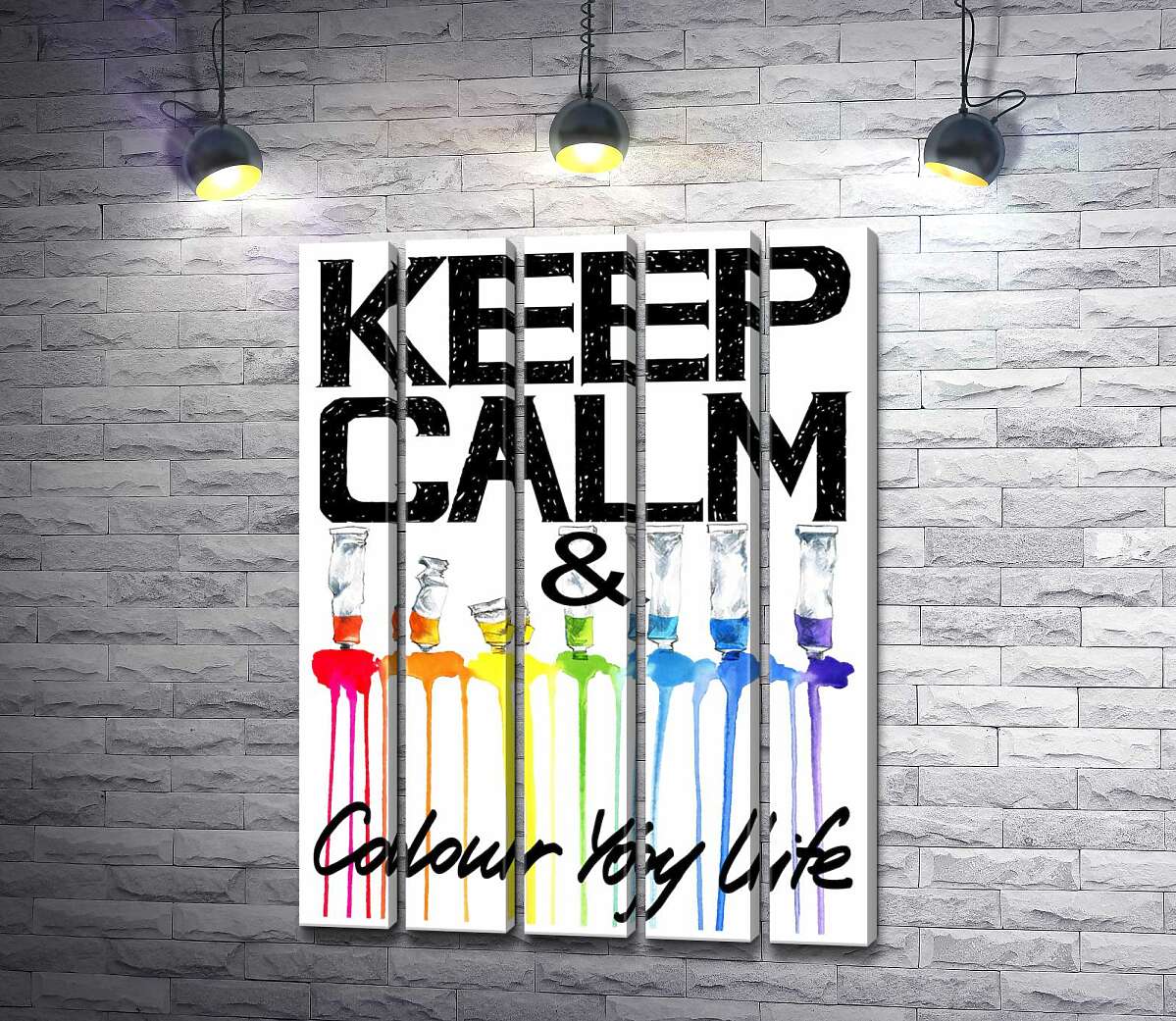 модульна картина Фарба витікає з яскравих тюбиків на написі "keep calm and colour your life" (Модуль №26)