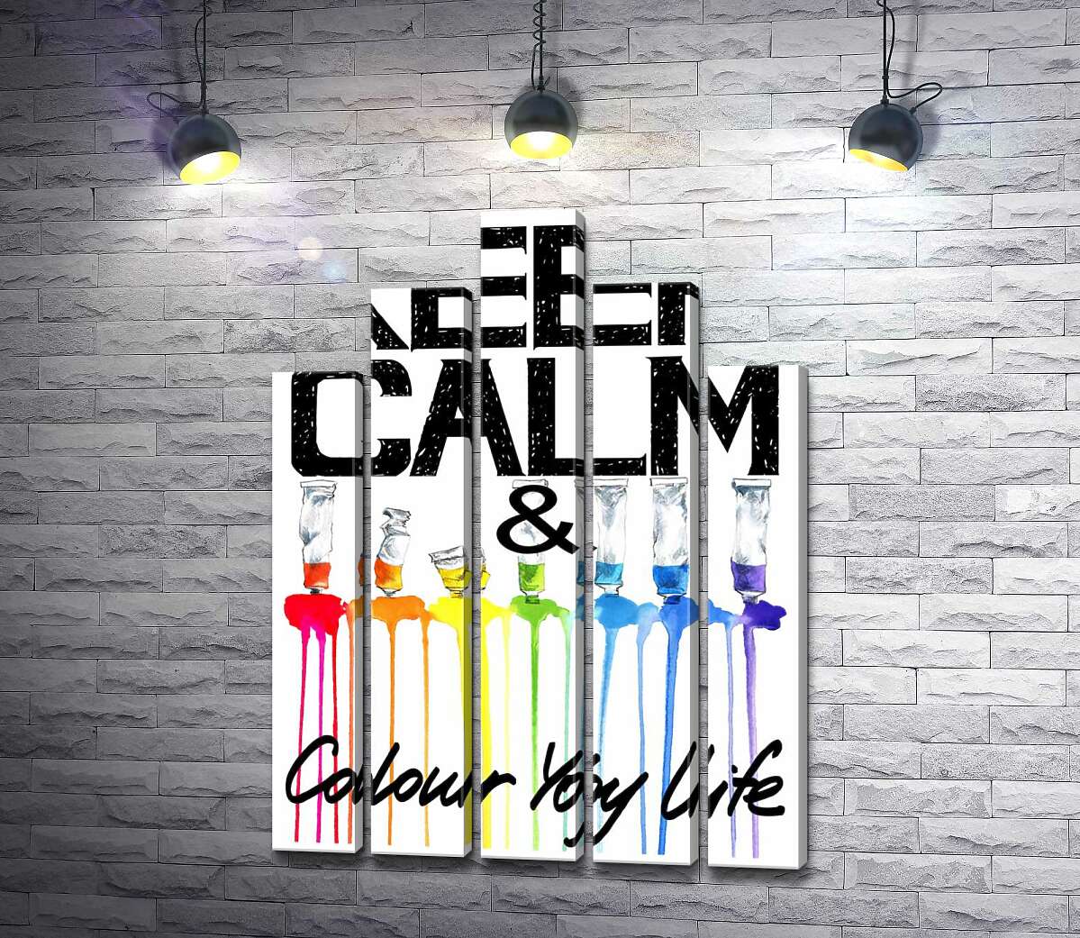 модульная картина Краска вытекает из ярких тюбиков на надписи "keep calm and colour your life" (Модуль №29)