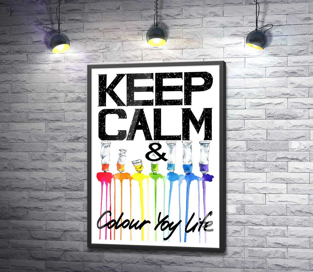 постер Фарба витікає з яскравих тюбиків на написі "keep calm and colour your life"
