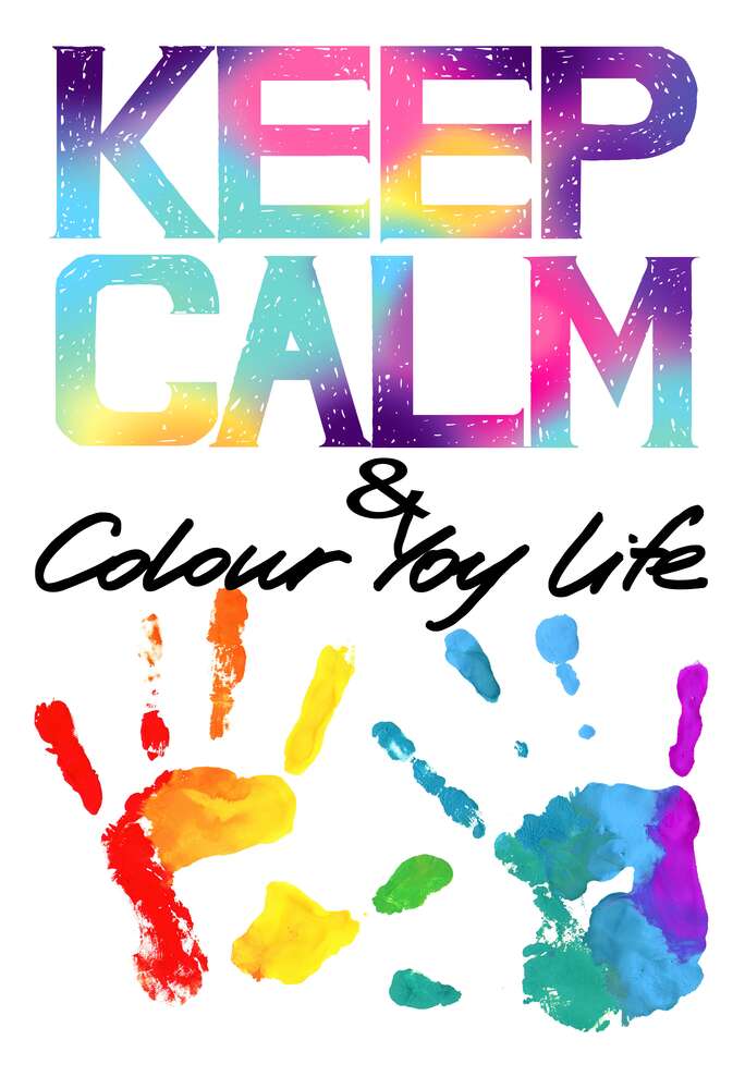картина-постер Радужные отпечатки рук под надписью "keep calm and colour your life"