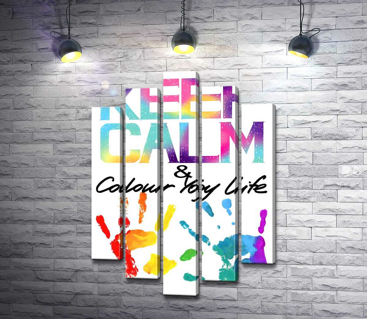 модульна картина Веселкові відбитки рук під написом "keep calm and colour your life" (Модуль №4)
