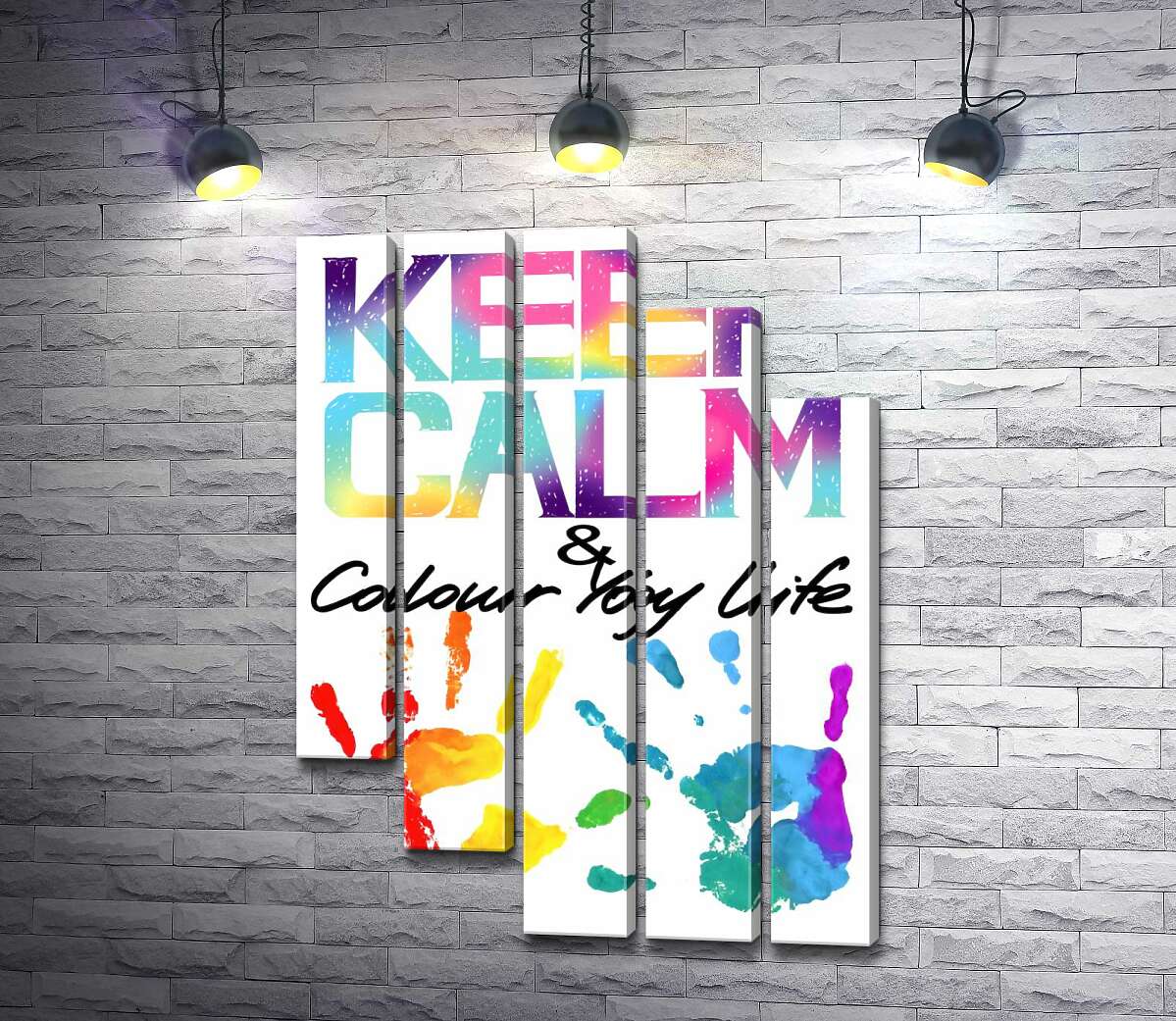 модульна картина Веселкові відбитки рук під написом "keep calm and colour your life" (Модуль №28)