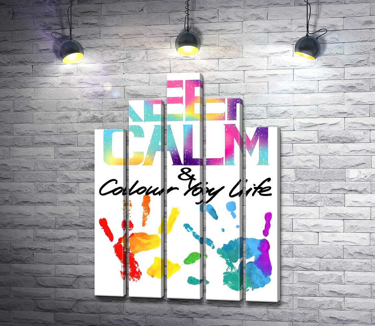 модульна картина Веселкові відбитки рук під написом "keep calm and colour your life" (Модуль №29)