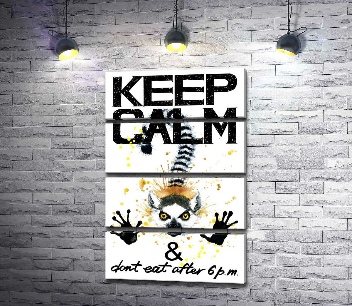 модульна картина Лемур тягне лапи вперед під написом "keep calm and don't eat after 6 p.m." (Модуль №22)