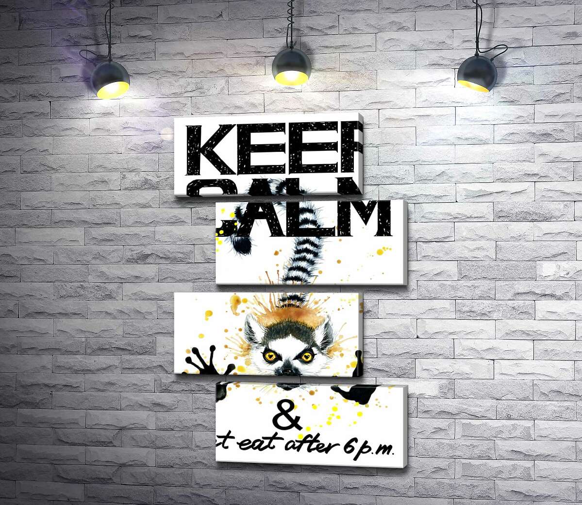 модульна картина Лемур тягне лапи вперед під написом "keep calm and don't eat after 6 p.m." (Модуль №23)