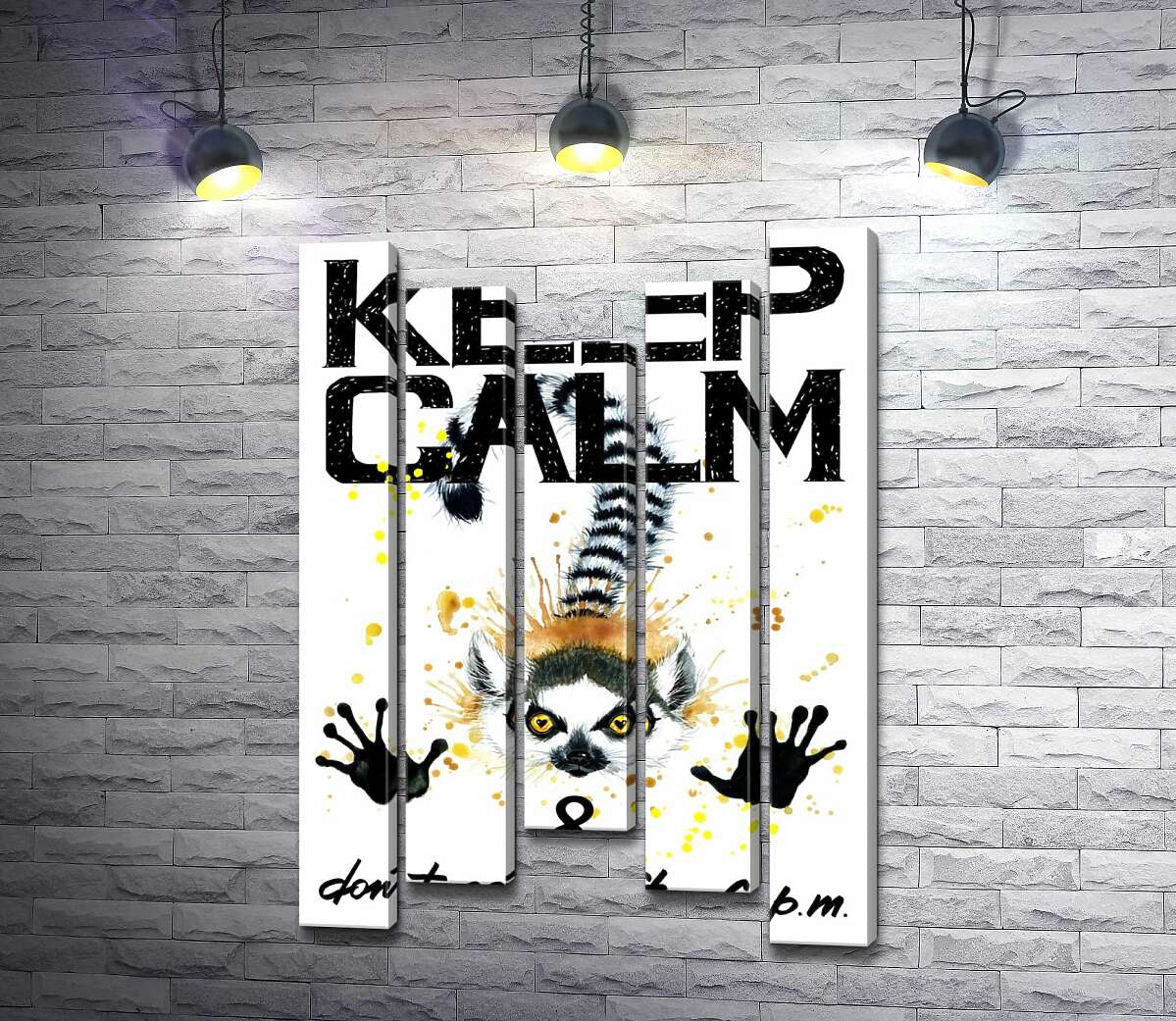 модульна картина Лемур тягне лапи вперед під написом "keep calm and don't eat after 6 p.m." (Модуль №27)