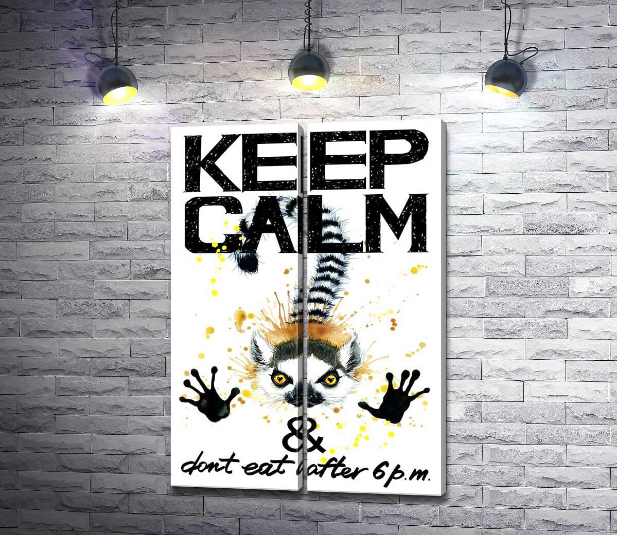 модульна картина Лемур тягне лапи вперед під написом "keep calm and don't eat after 6 p.m." (Модуль №6)
