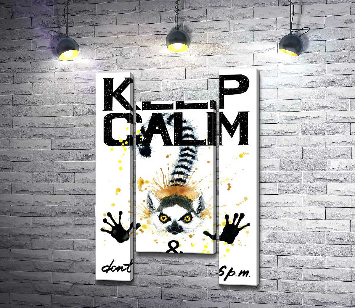 модульна картина Лемур тягне лапи вперед під написом "keep calm and don't eat after 6 p.m." (Модуль №11)