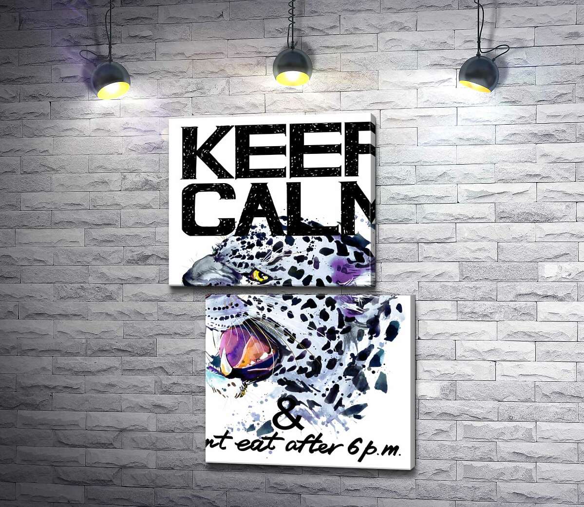 модульна картина Хижий леопард серед напису "keep calm and don't eat after 6 p.m." (Модуль №8)