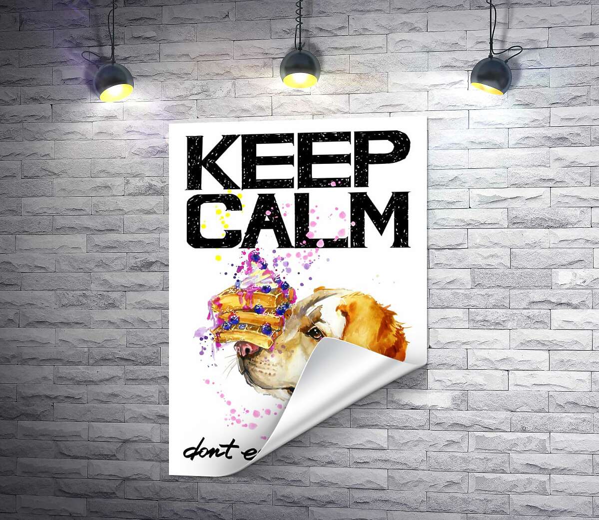 печать Черничный торт на носу у собаки среди надписи "keep calm and don't eat after 6 p.m."