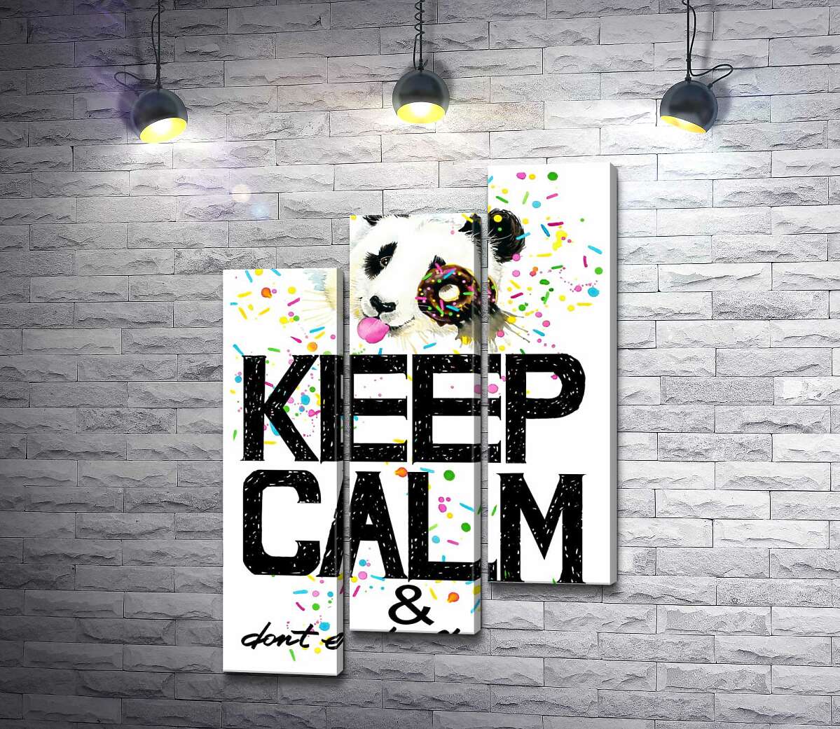 модульная картина Панда с мягким донатсом над надписью "keep calm and don't eat after 6 p.m." (Модуль №14)